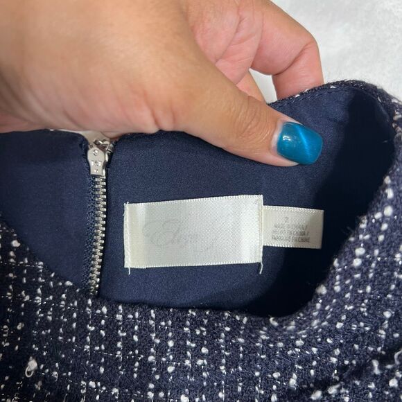 Eliza J Navy Blue White Tweed Fringe Dress Fit and Flare 2 Women - Picture 7 of 9